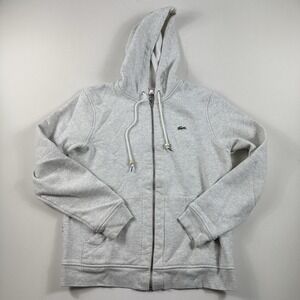 Lacoste LIVE Hoodie Sweater Full Zip Cotton Mens Large Gray Long Sleeve Fleece